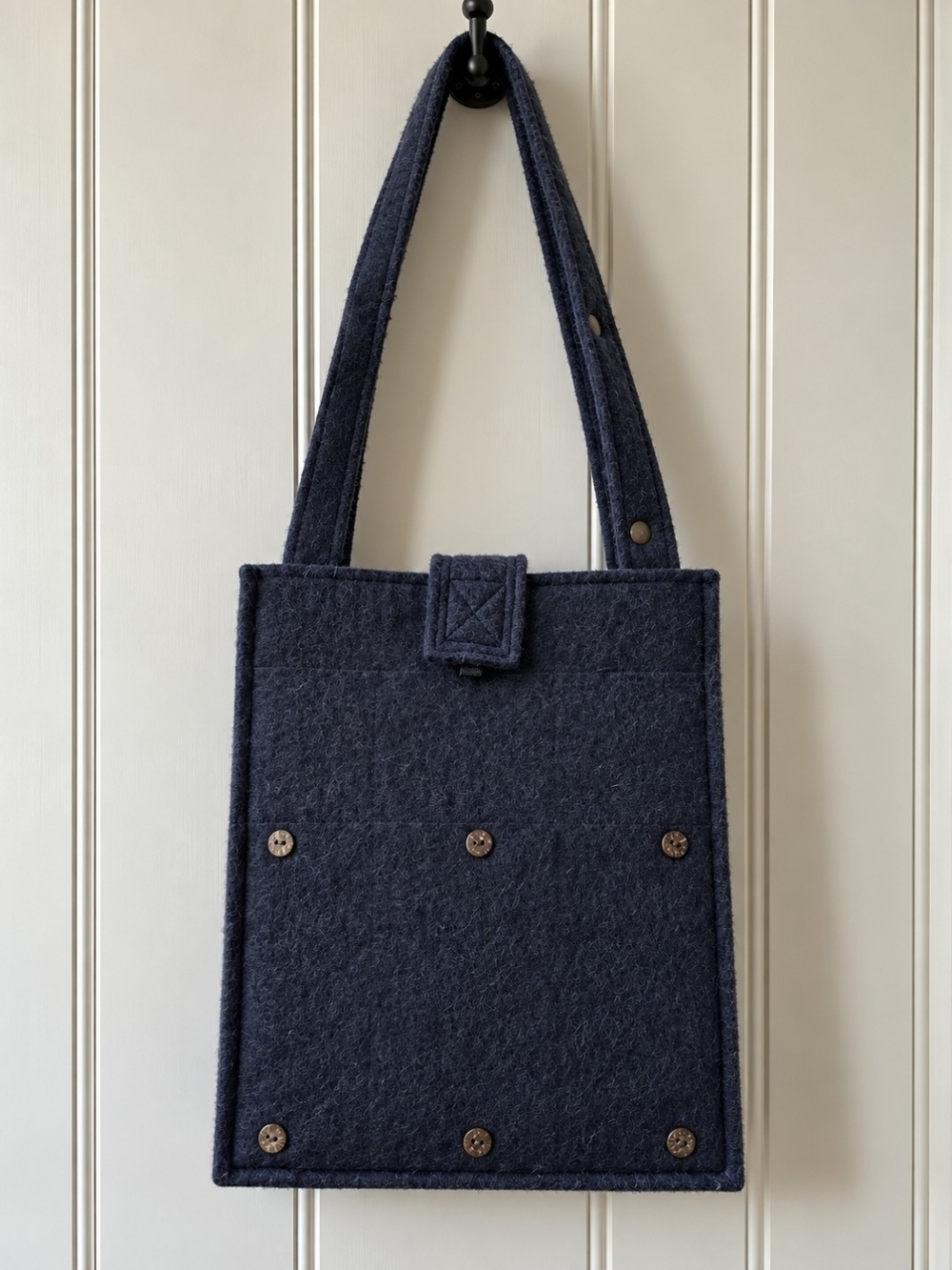 Navy Felt Tote Bag with Structured Shoulder Straps NWT